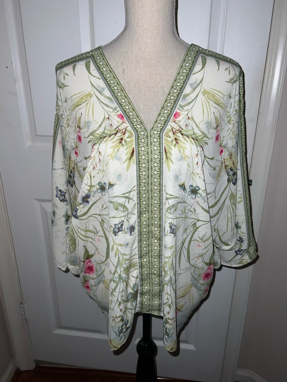 Rose + Olive Cream Green Floral Dolman Sleeve Top